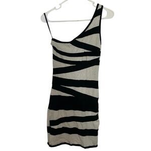 2b Bebe Striped One Shoulder Y2K Mini Dress Woman’s Size Large